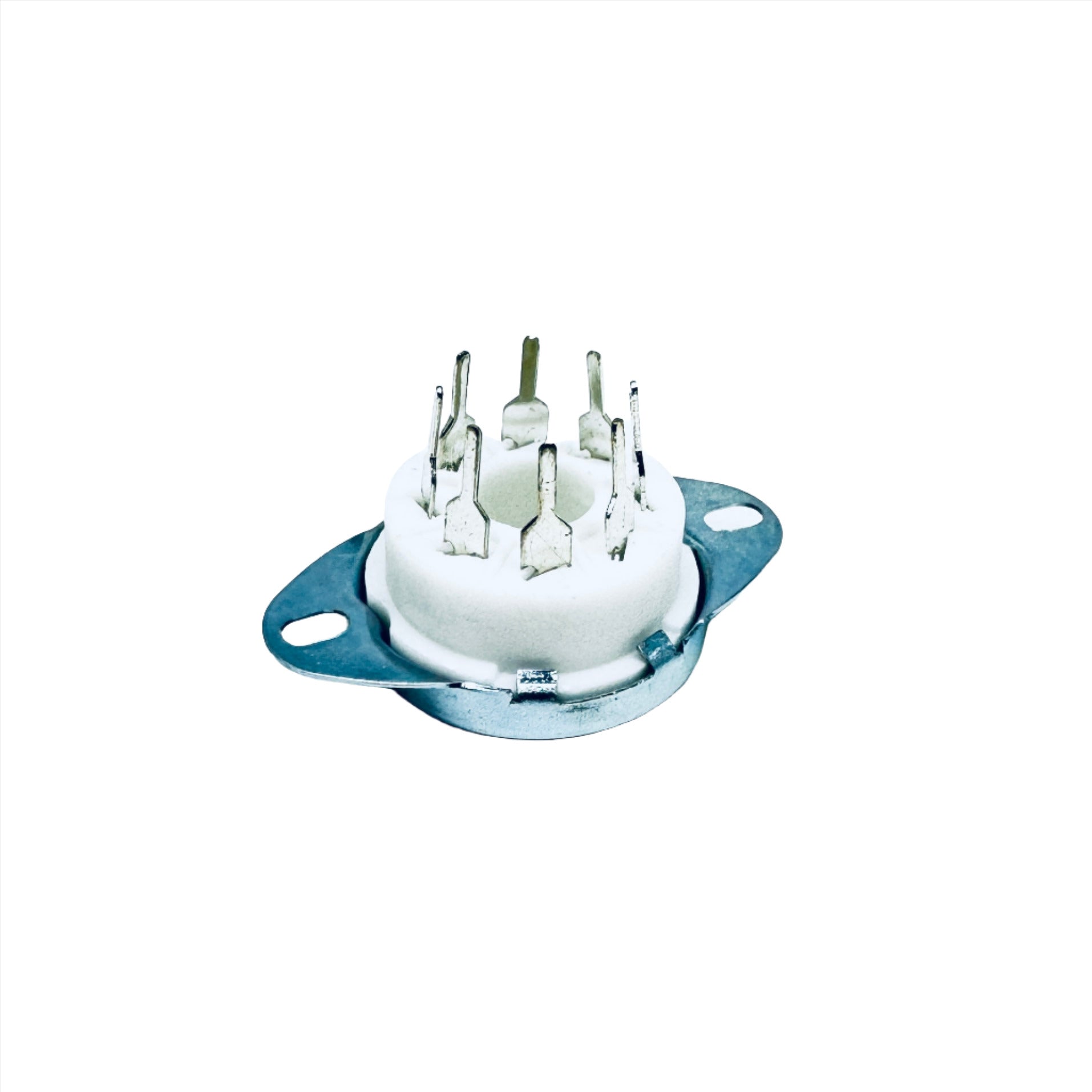 Ceramic 8 Pin Chassis Mount Socket W/ Short PC Leads - TUS8C7, ruby sockets, ceramic, 8-pin socket with bracket