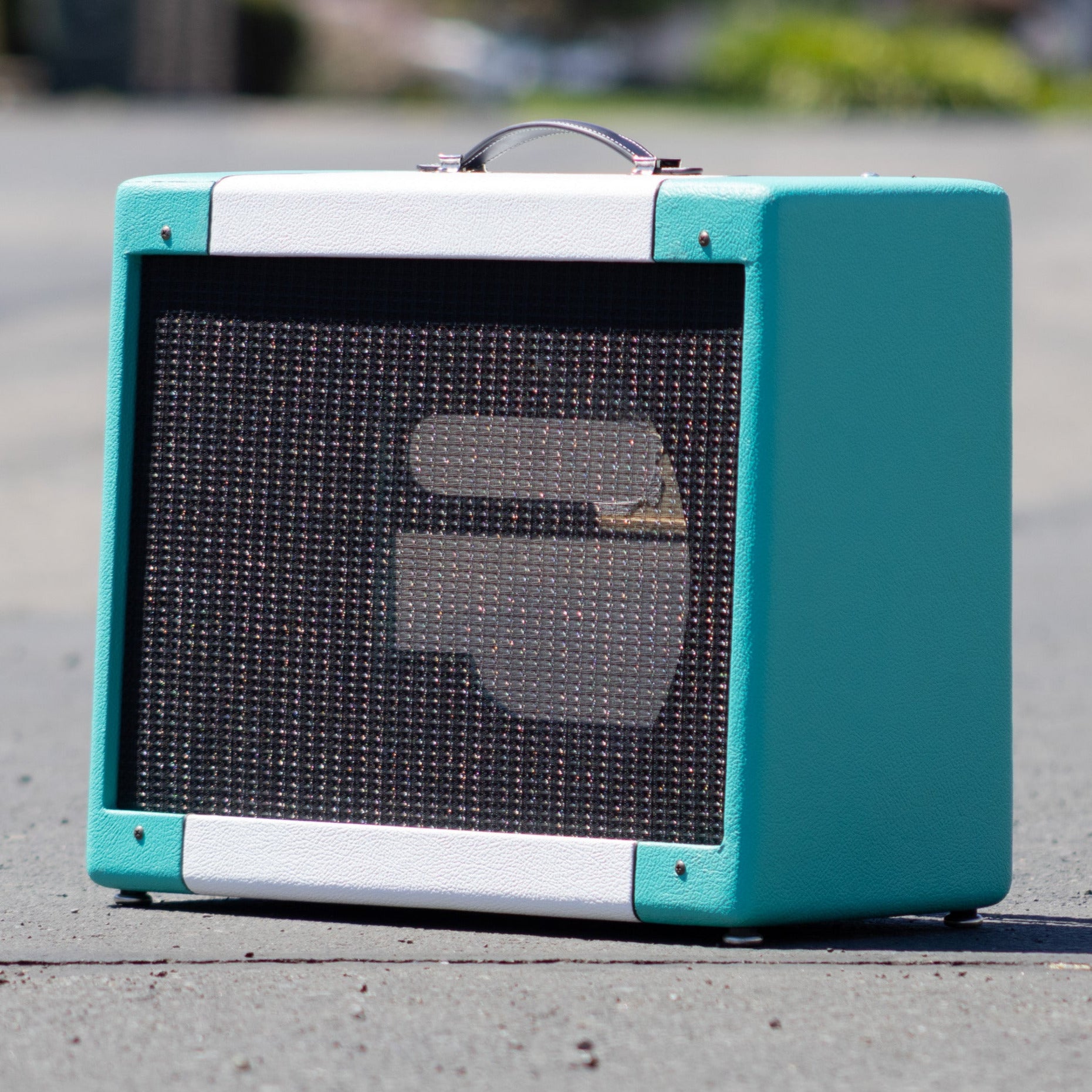 Teal & White Narrow Panel 5E3 Deluxe Amplifier Cabinet