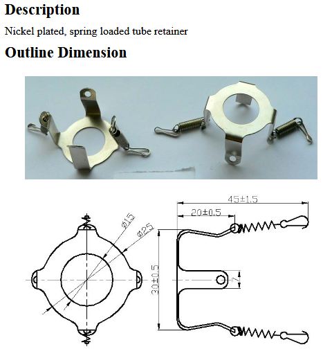 Spring Tube Retainer For EL84's - Old School, vacuum tube retainer for music amplifiers, ruby amp parts