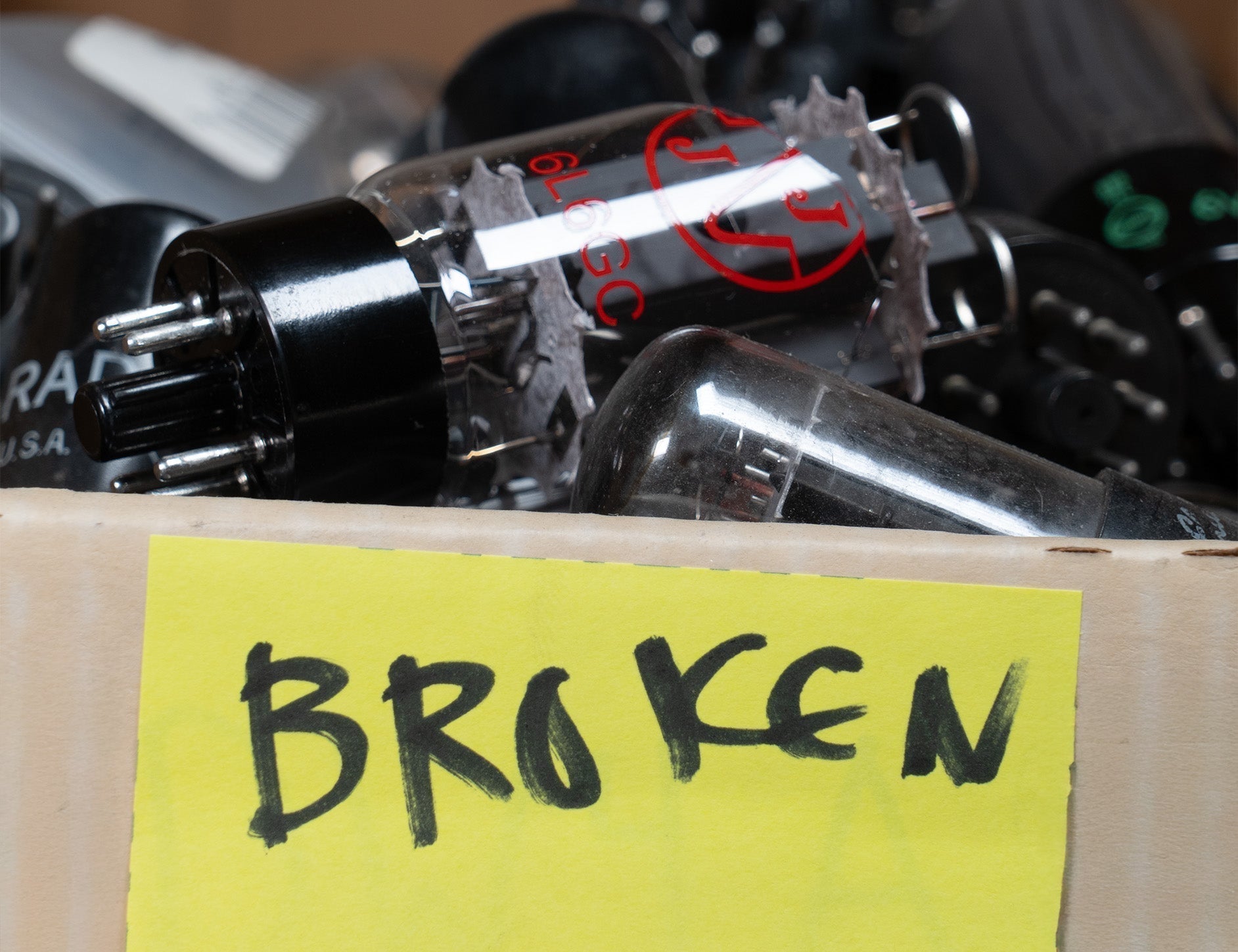 A Box of broken vacuum tubes