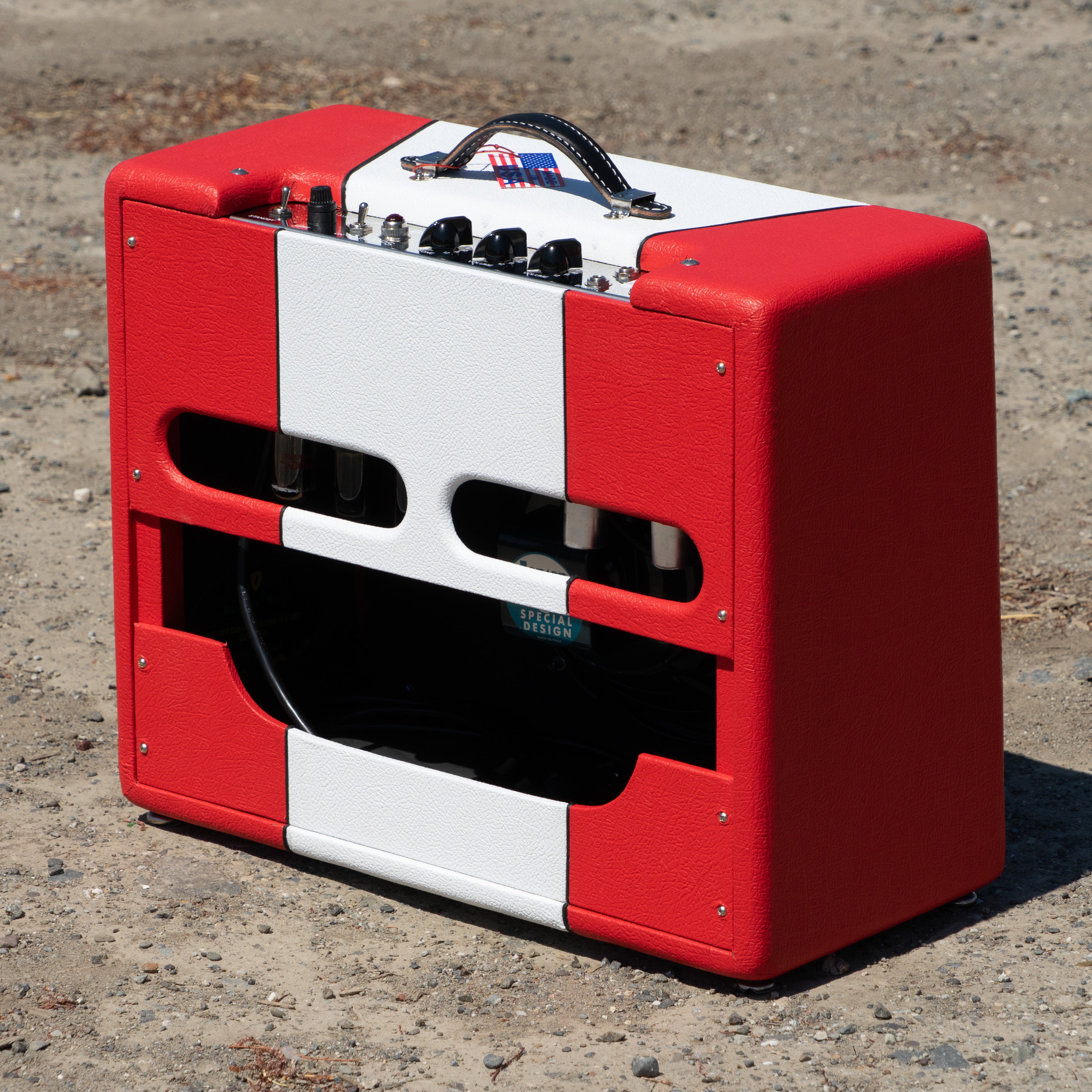Red & White Narrow Panel 5E3 Deluxe Amplifier Cabinet