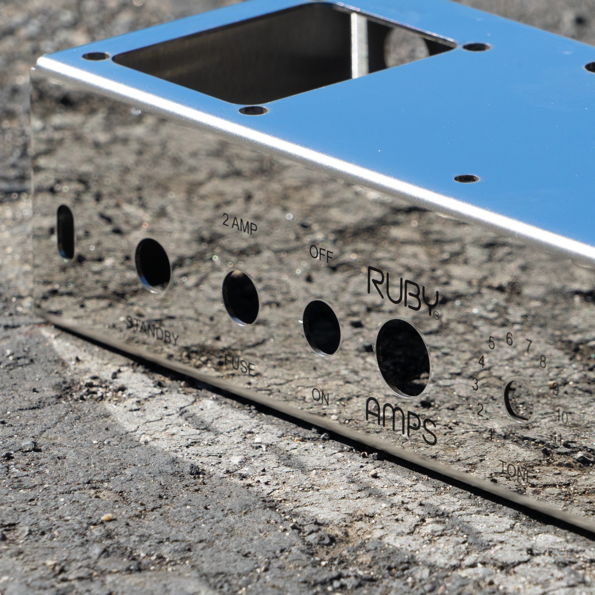 RUBY Branded Chrome Tweed Deluxe 5E3 Style Chassis - Black Text