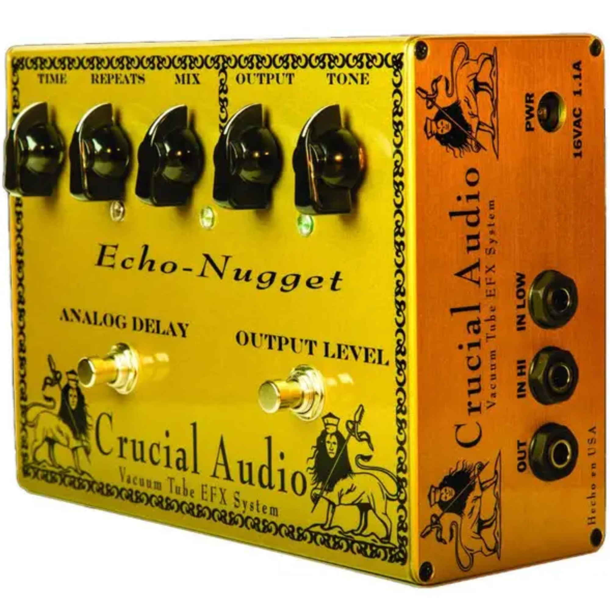 Echo-Nugget Vacuum Tube Analog Delay with Output Level & Tone Controls, Crucial Audio, Ruby Tubes, vacuum tube pedal