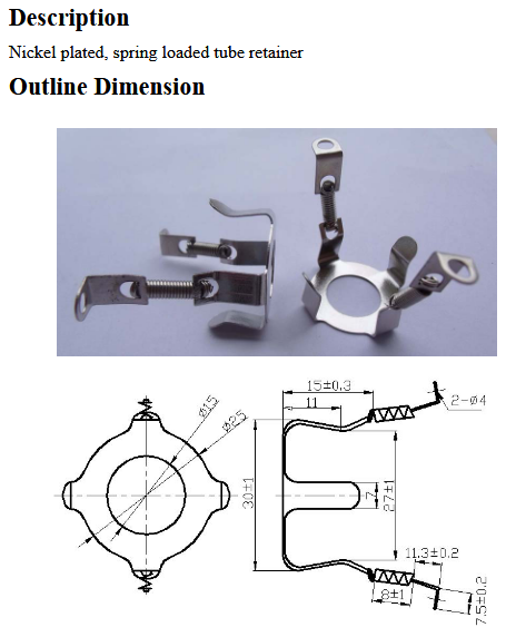 Spring Tube Retainer For Preamp Tubes, preamp vacuum tube retianer for music amplifiers, music amp parts